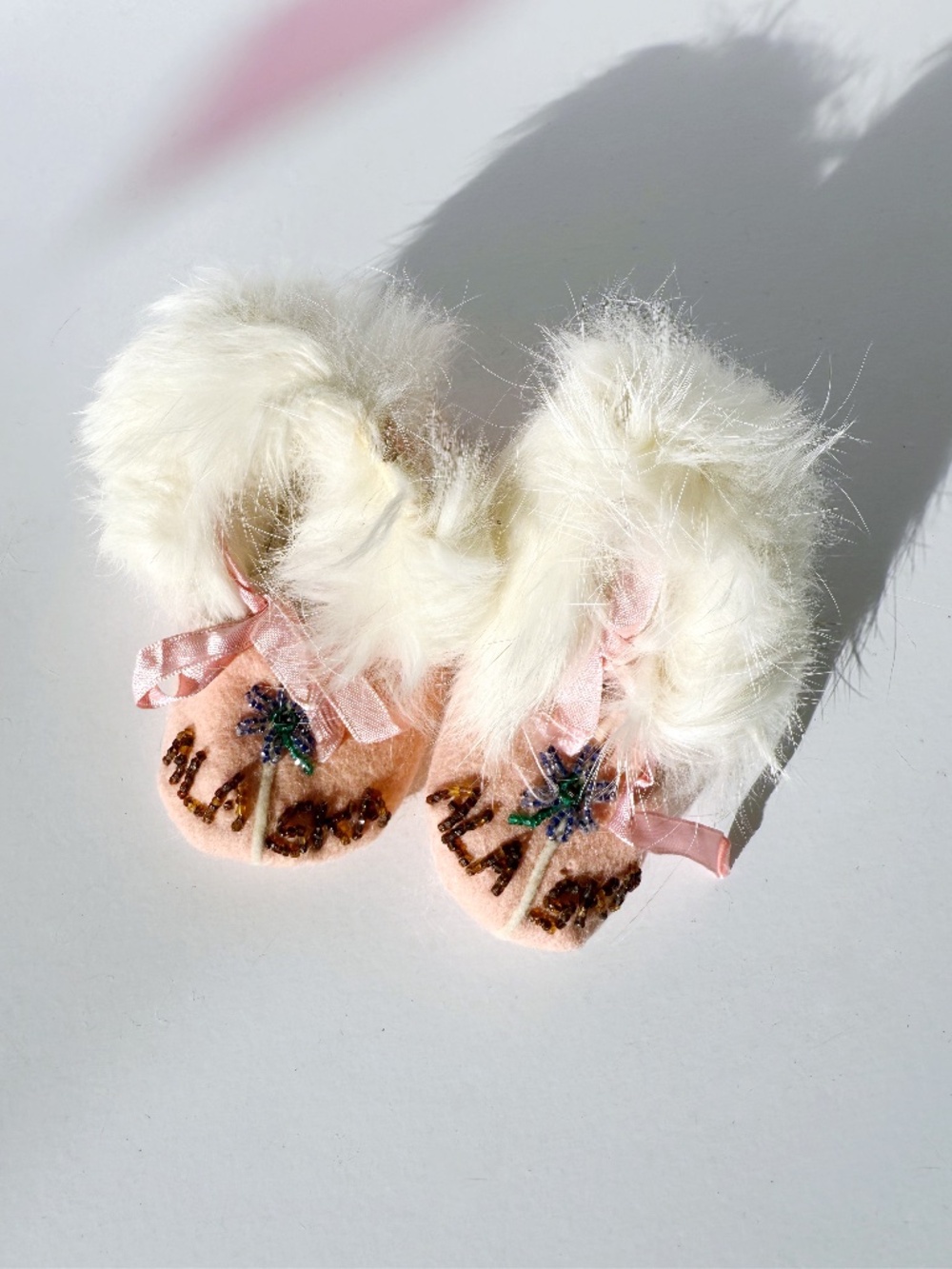 6-12 months  Beaded and Fur Alaska Wool Embroidered Slippers